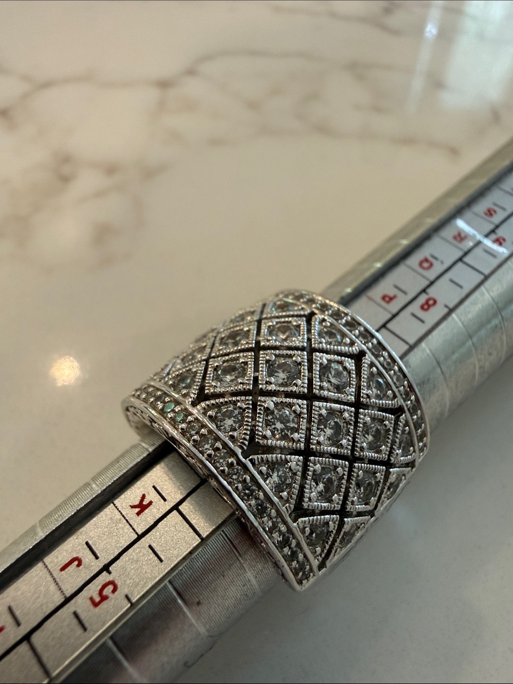Vanna K. Silver lattice ring with CZs, size 6.5-7